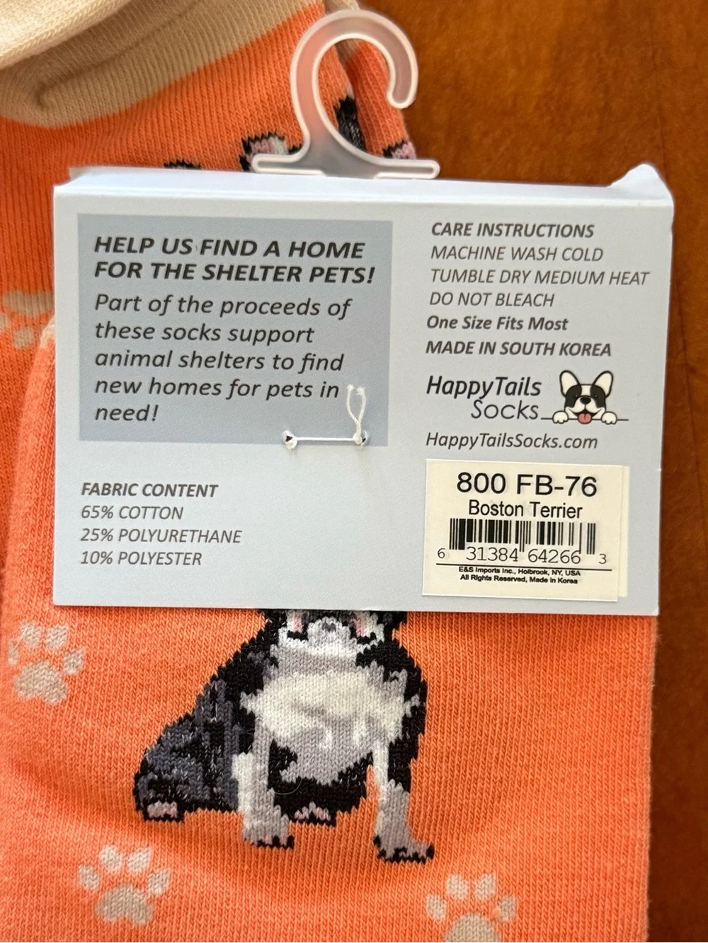 Boston Terrier Happy Tails Socks by E&S Pets NWT